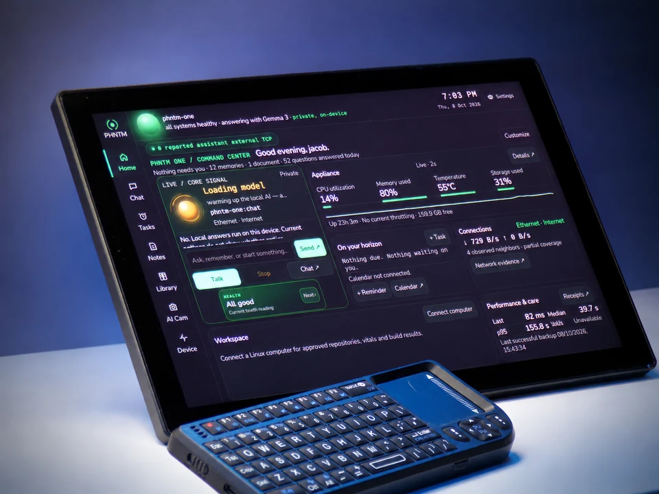 A closer look at the dashboard: PHNTM One touchscreen with a compact keyboard