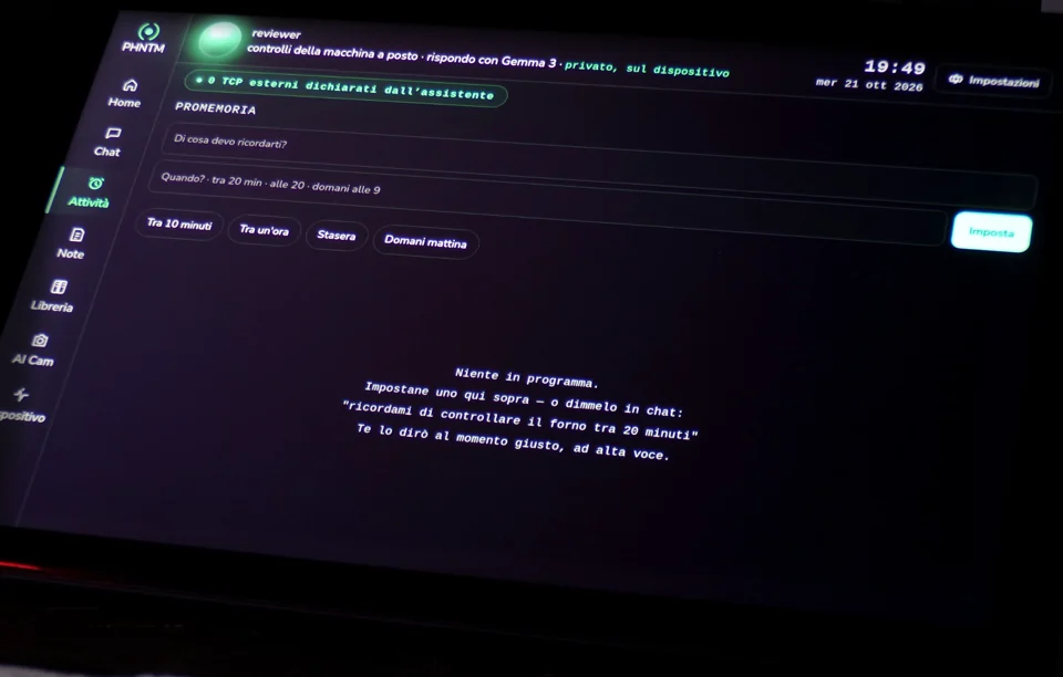 Formulário de lembrete em italiano na tela do PHNTM One
